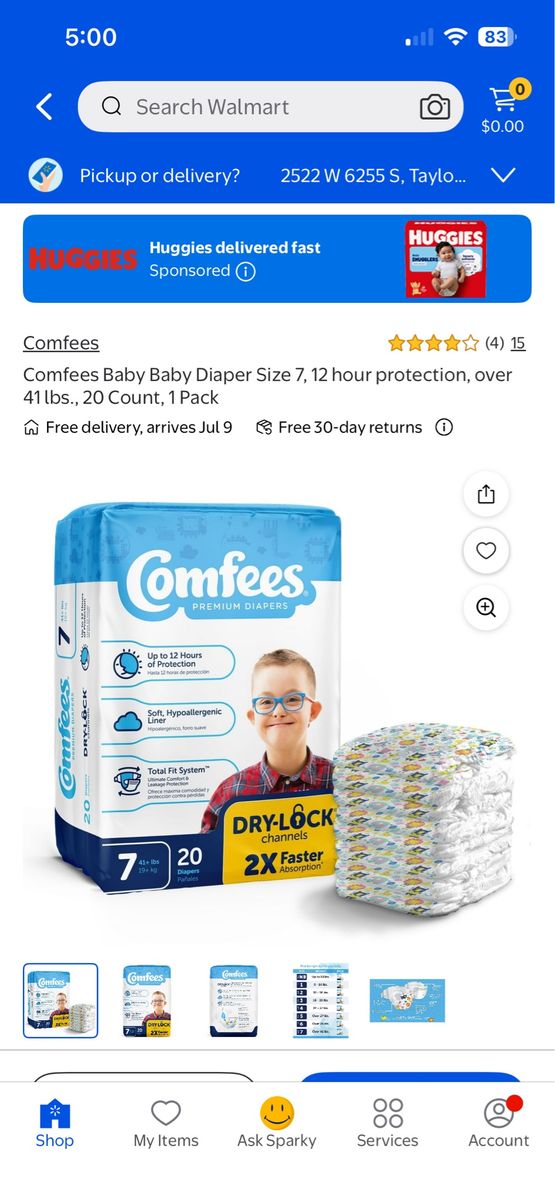 Comfees Premium Baby/Kid Diapers, Size 7 (41+ lbs), 12-Hour Protection, 20 Count Pack