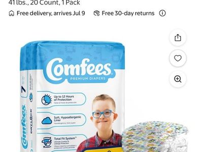 Comfees Premium Baby/Kid Diapers, Size 7 (41+ lbs), 12-Hour Protection, 20 Count Pack