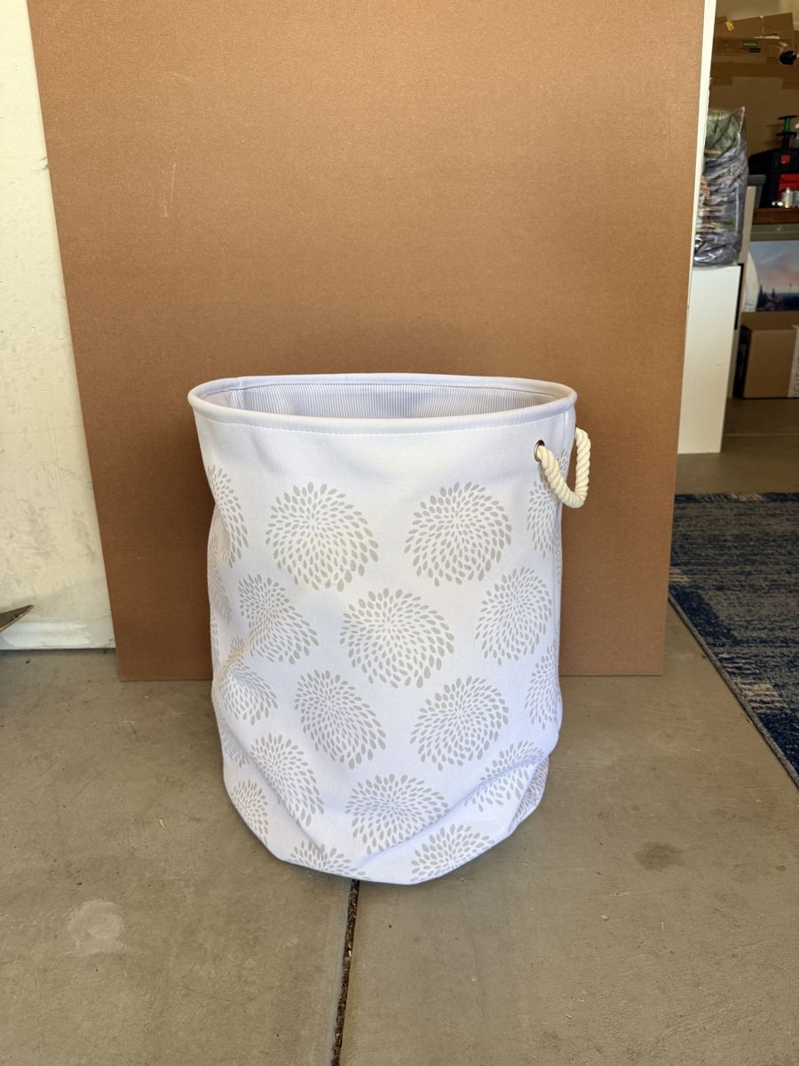 2 White & Gray Floral Pattern Laundry Basket Hamper with Rope Handles