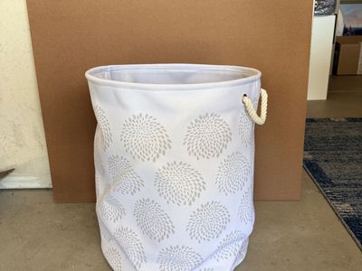 2 White & Gray Floral Pattern Laundry Basket Hamper with Rope Handles