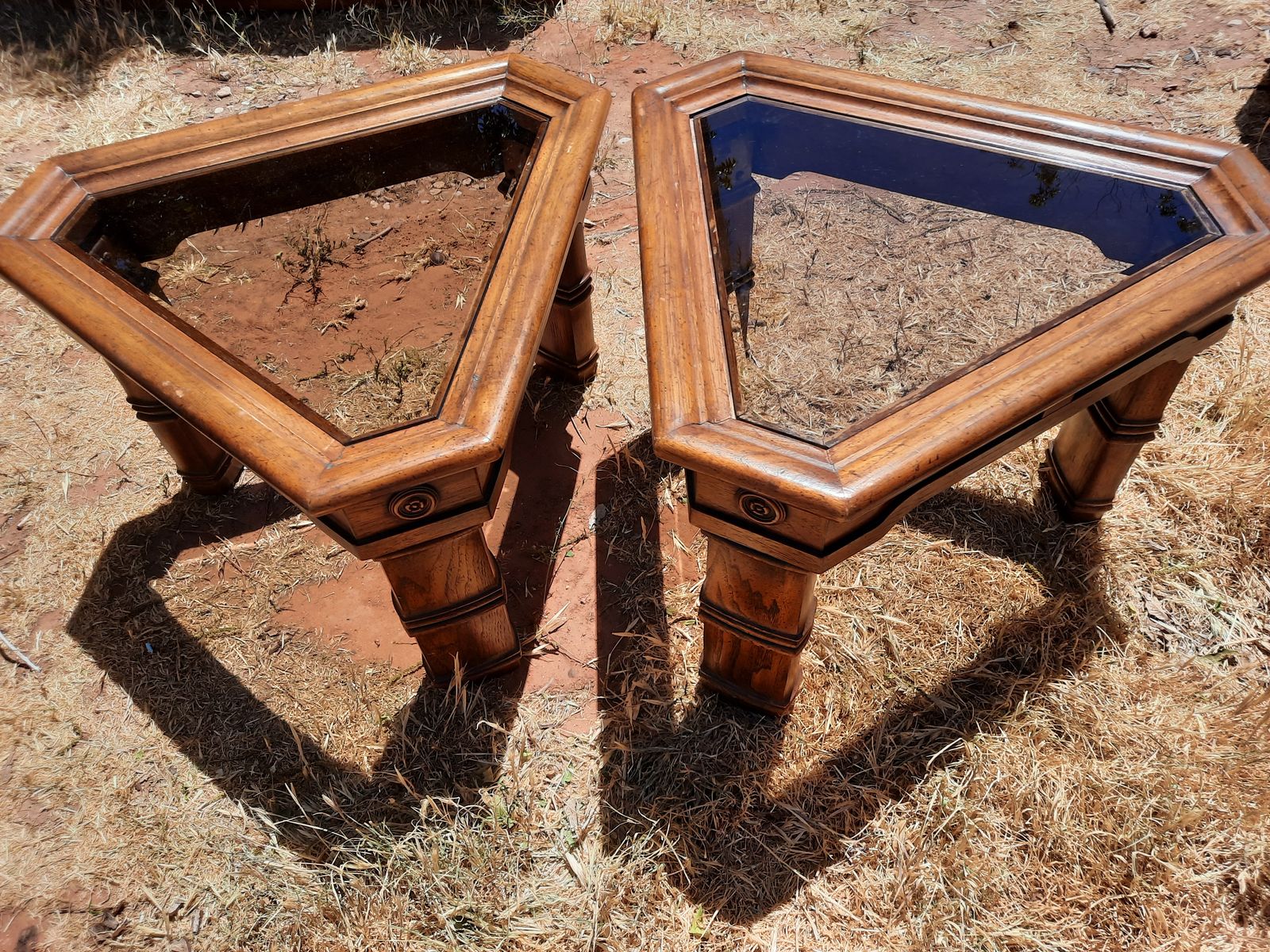 wood side tables with glass top
