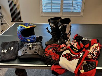 Riding Gear Helmet, Boots, Chest Protector, Jersey, Pants, Goggles