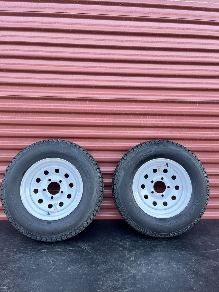 Set of 2 Eco Trail ST 175/80 D 13 Trailer Tires Mounted on New White Mod Wheels 5on 4.5 Brand New $165.00 for Both