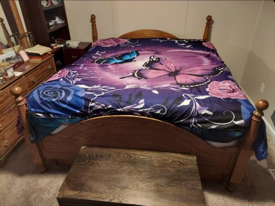 Solid Oak California King Water Bed Frame W/California King Mattress Included - $500