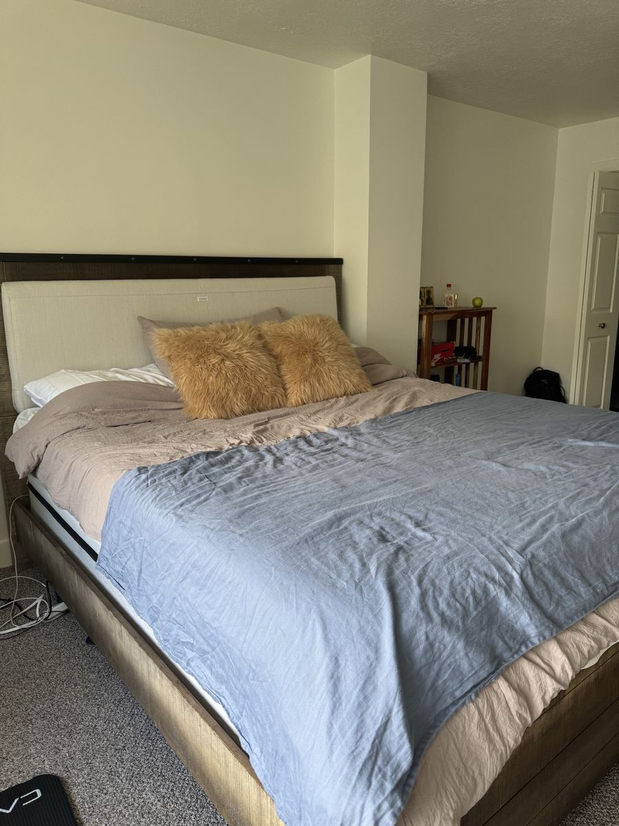 California king size bed frame, box spring and mattress