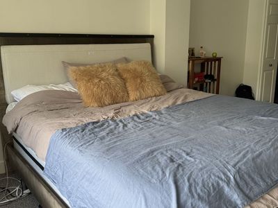 California king size bed frame, box spring and mattress