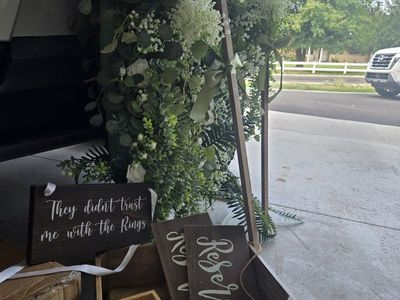 Rustic Wedding Decor Lot - Wooden Directional Signs, Faux Greenery Garland & Vases