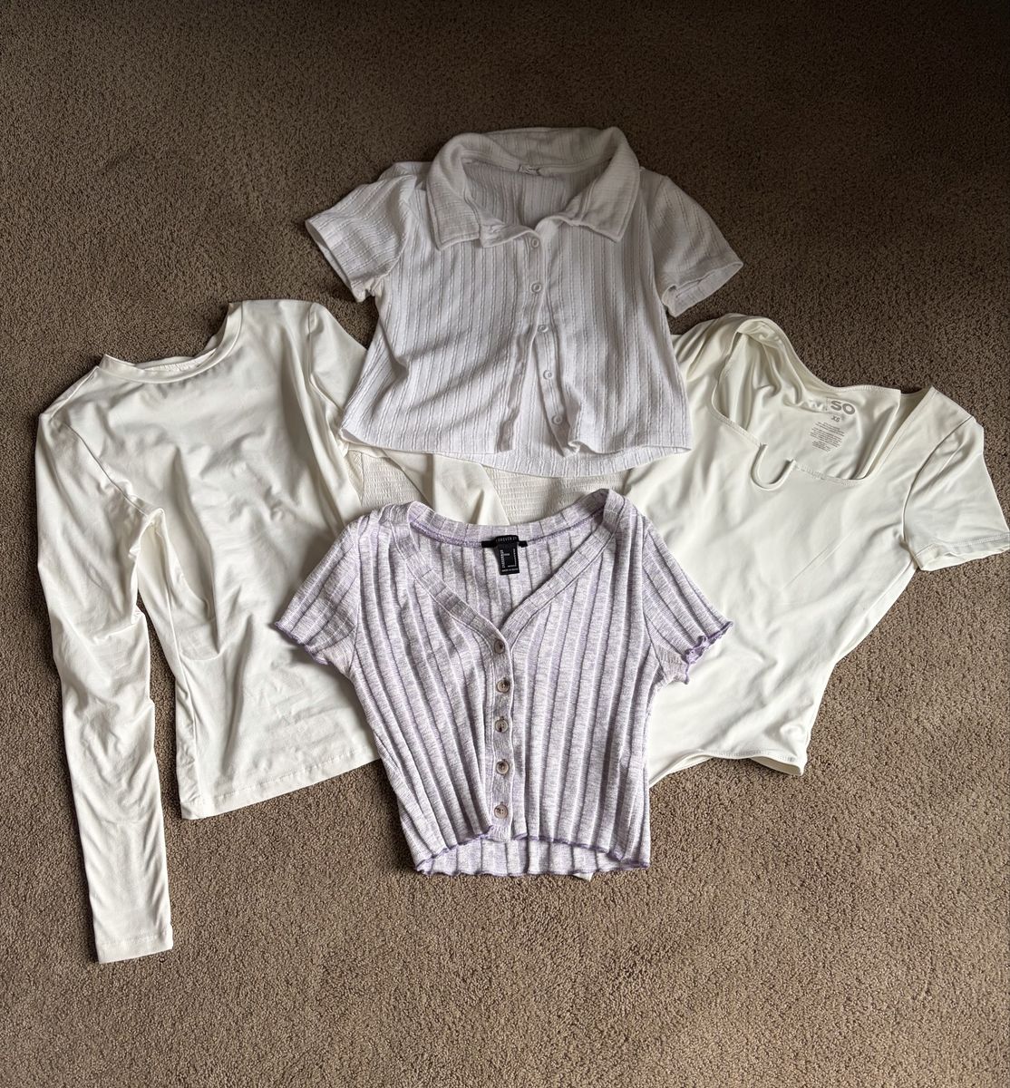 Shirts Lot Size XS/S White Tops & Lilac Button Cardigan Crop, 6 shirts 
