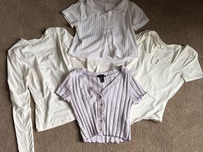 Shirts Lot Size XS/S White Tops & Lilac Button Cardigan Crop, 6 shirts