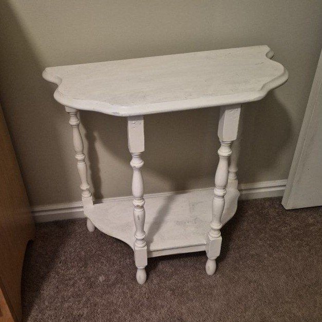 White Half-Moon Accent Table with Lower Shelf
