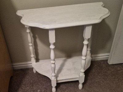 White Half-Moon Accent Table with Lower Shelf
