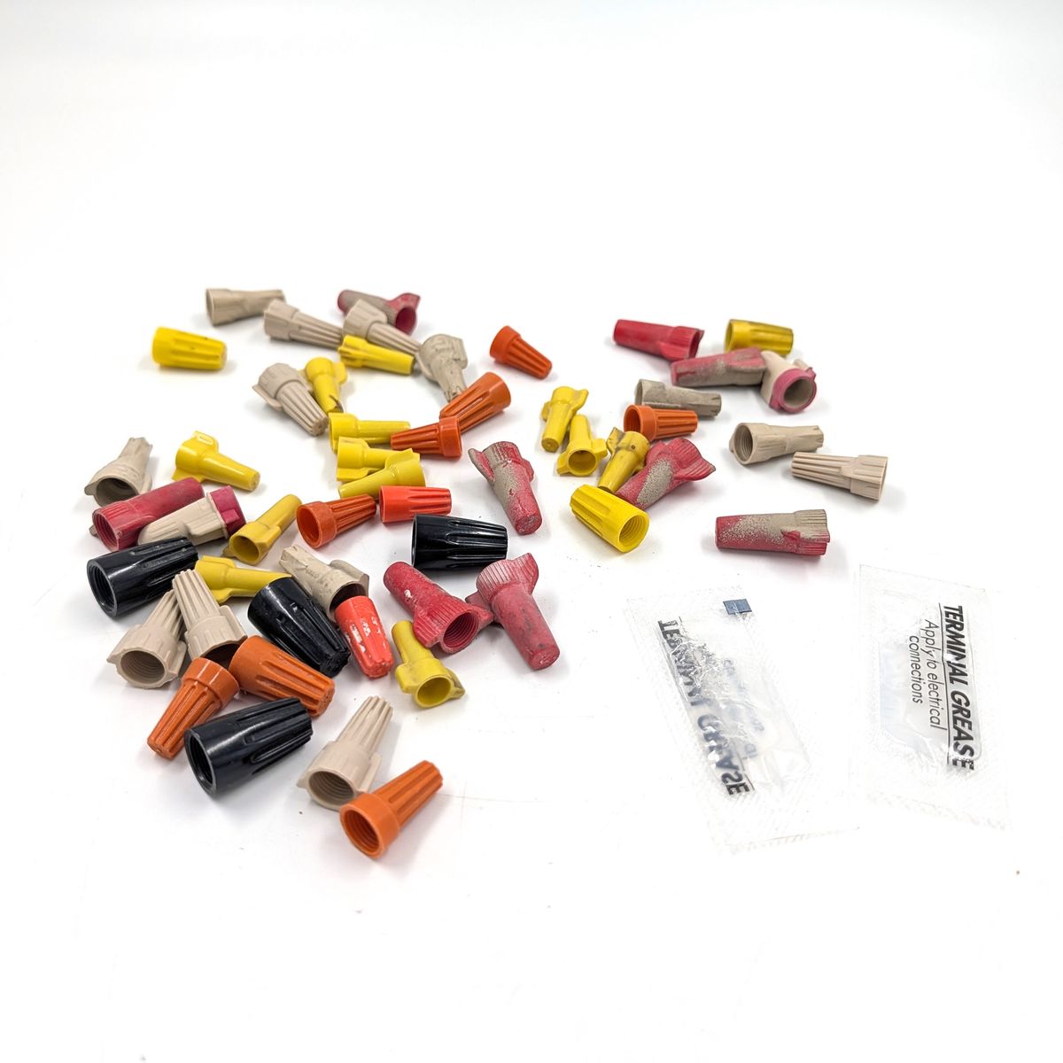 Mixed Assortment of 52 spin on Wire Electrical Connectors and Terminal Grease
