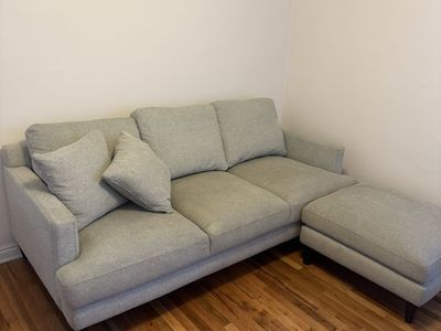 Light Gray Fabric Sectional Sofa Couch with Reversible Chaise and Pillows