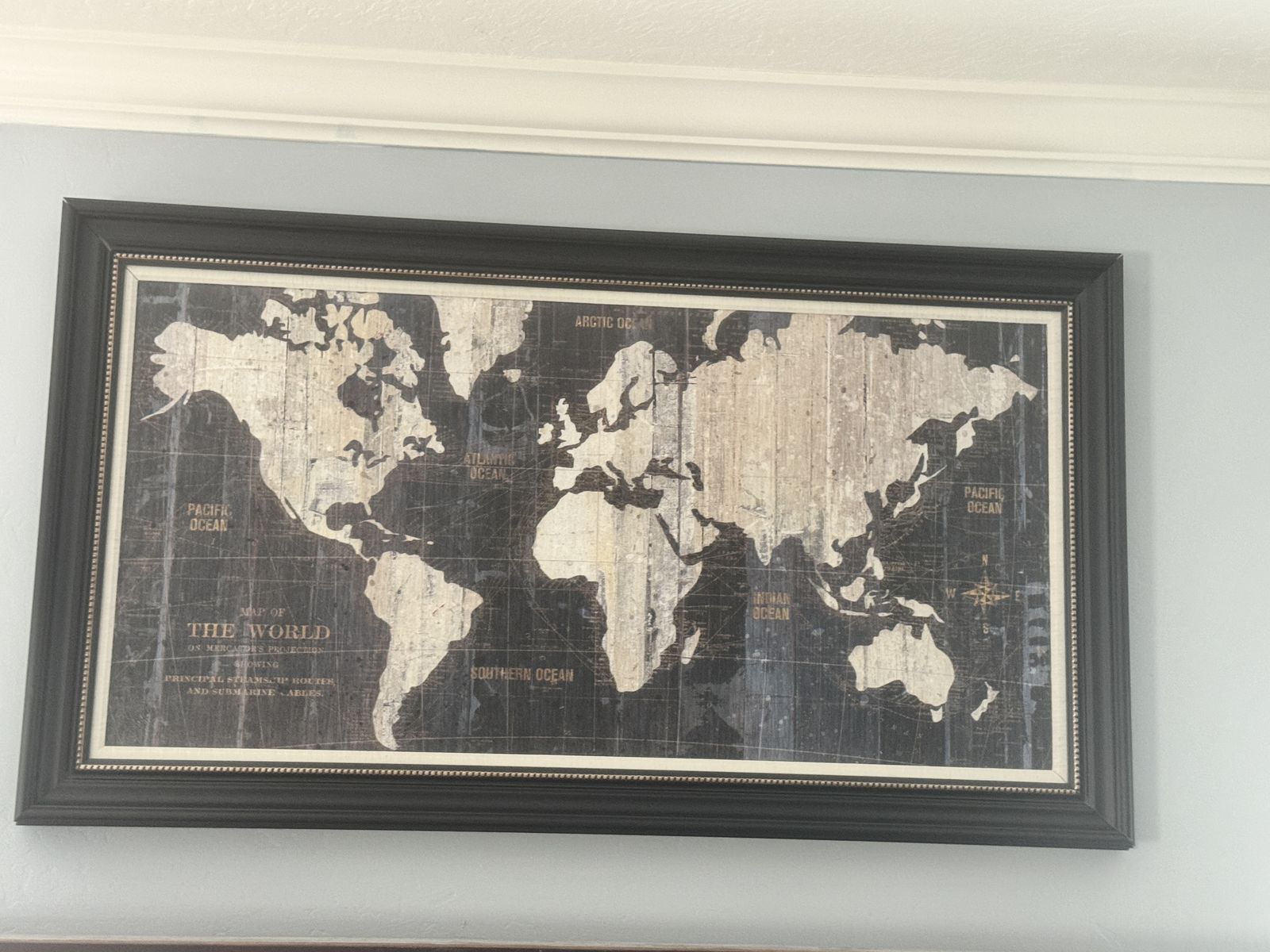 46”x26” Large Framed World Map Wall Art Decor - Black Frame, 41" x 25.5" - Excellent Condition