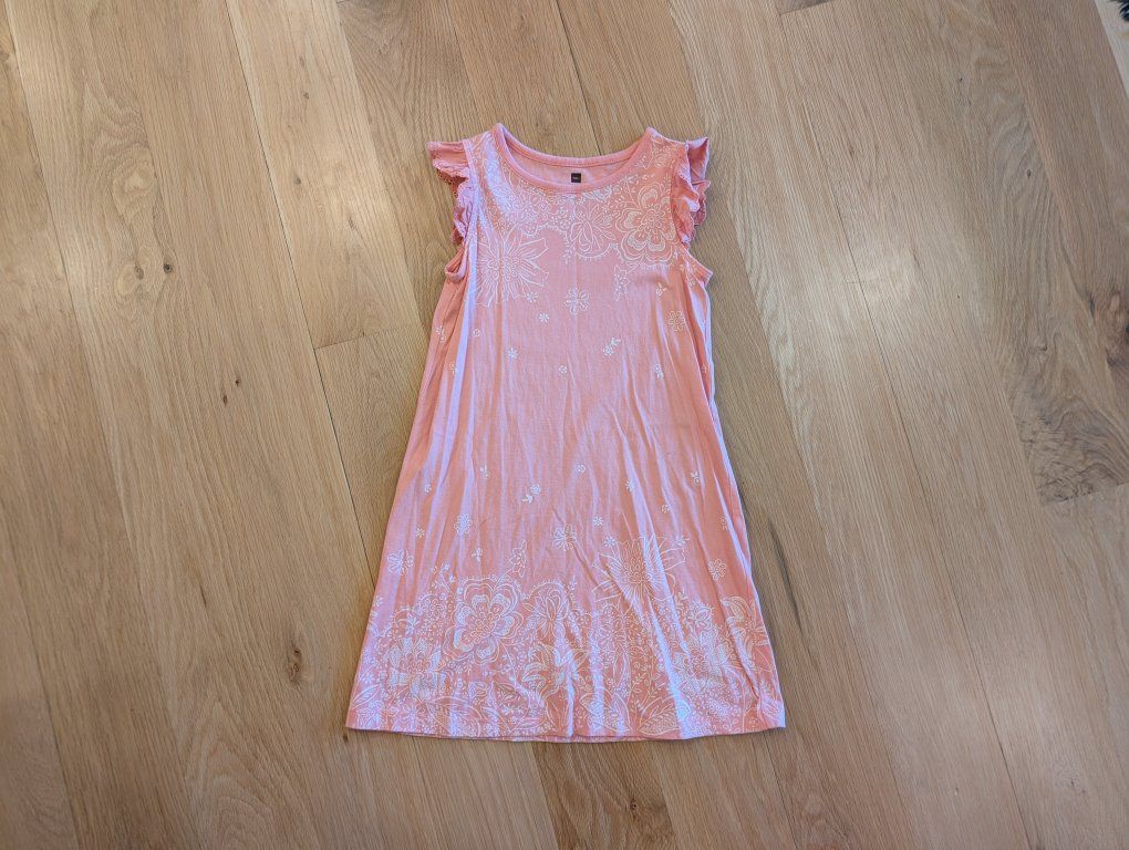 Tea Collection Girls Pink Floral Dress Size 7 100% Cotton