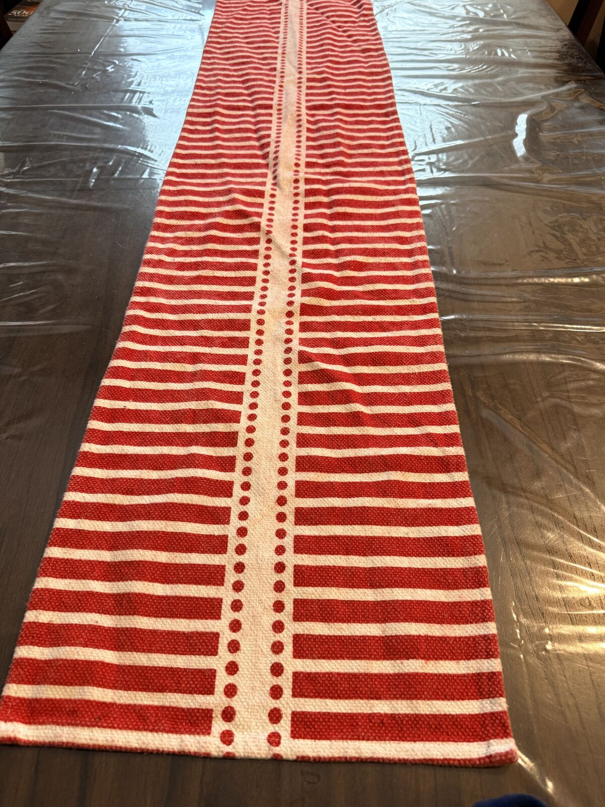 Red and White Striped Table Runner 66” Long