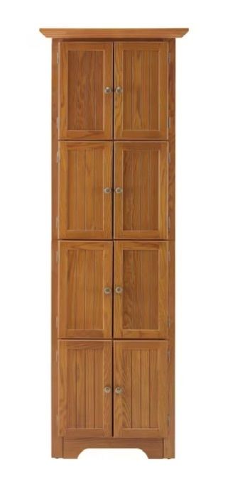 New Corner Cabinet Tall Storage Pantry Cupboard Wooden Free Standing w/ 4 Doors, Oak, 72"
