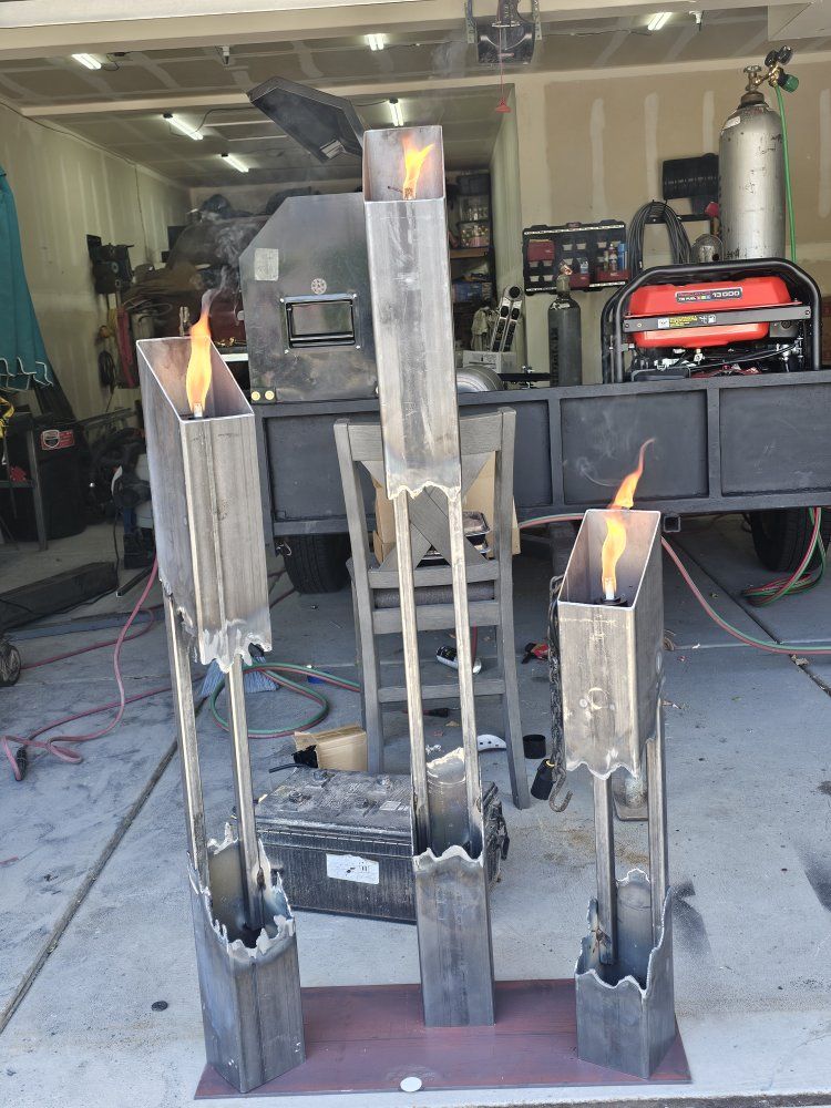 Handmade Metal Torch Display Sculpture - Unique Flame Art Piece
