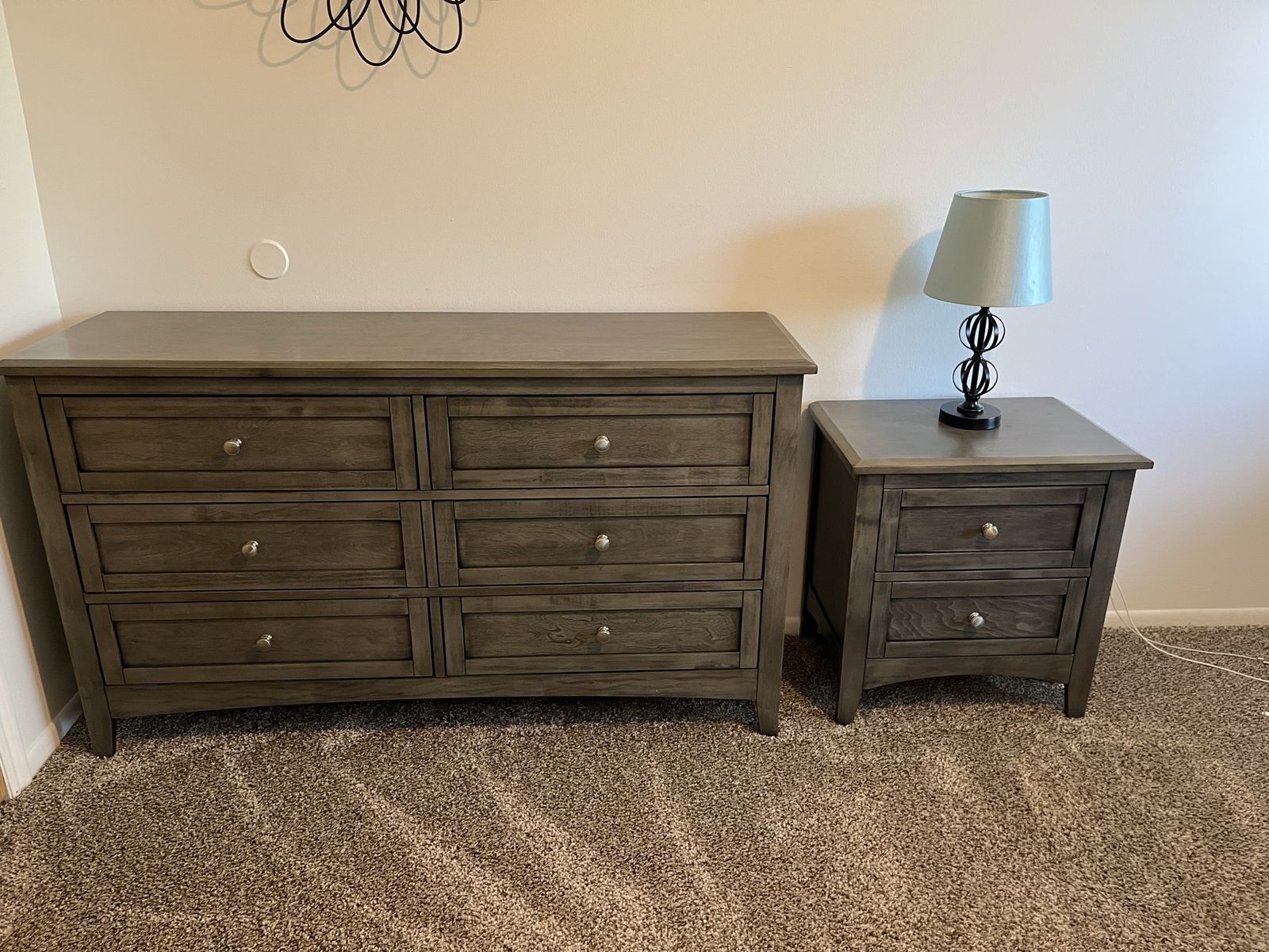 Matching Gray Dresser and Nightstand.