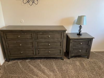 Matching Gray Dresser and Nightstand.