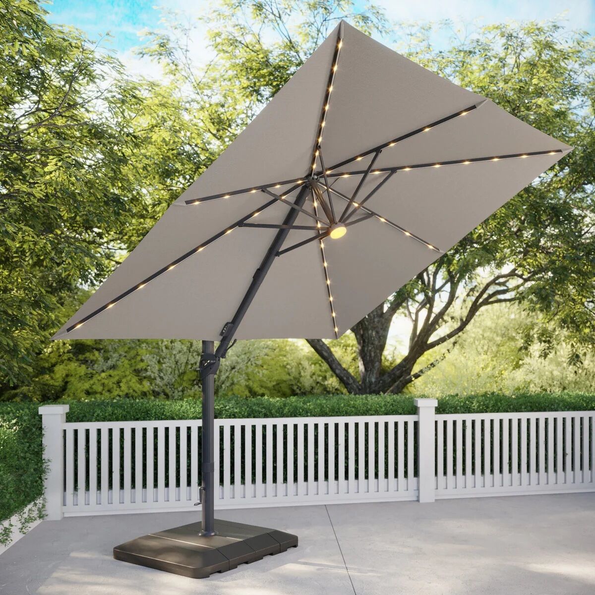 Seasons Sentry 10' Square Solar LED Cantilever Umbrella, Light Gray 1768213 #91277