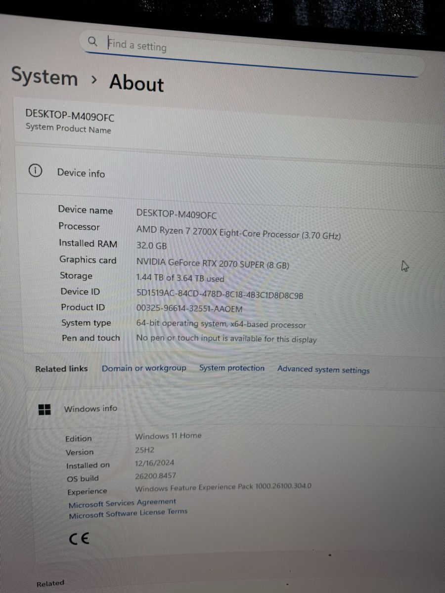 Custom Gaming PC: AMD Ryzen 7 2700X, RTX 2070 SUPER, 32GB RAM, 1TB Storage, Windows 11