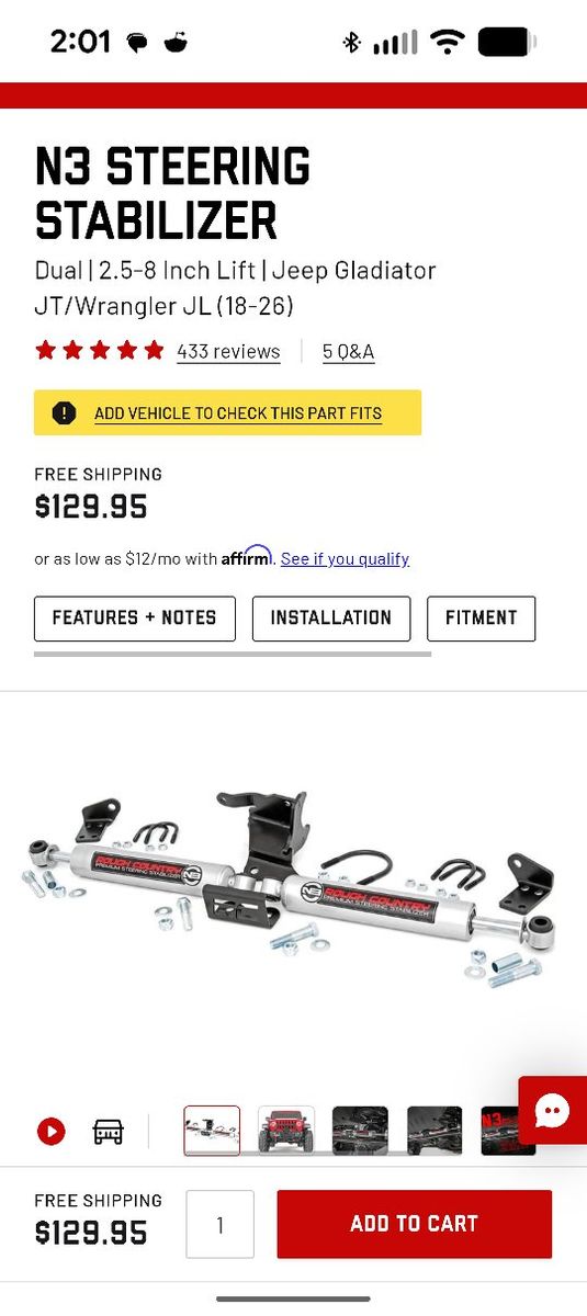 Jeep JL JT Wrangler Gladiator Rough Country N3 Steering Stabilizer