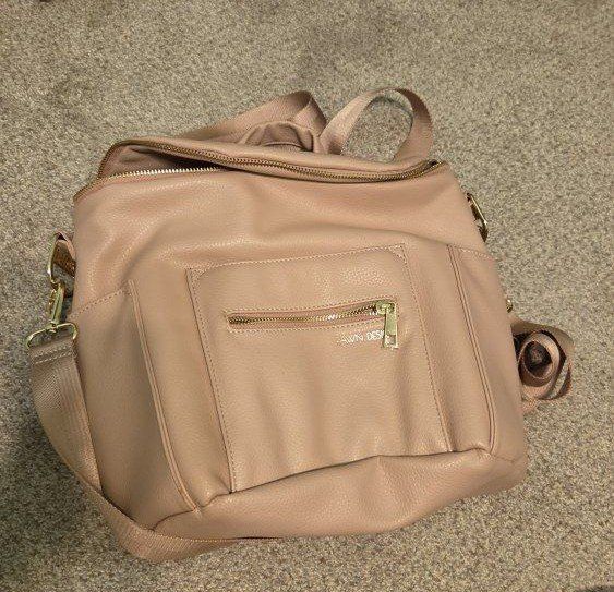 Fawn Design Pink Faux Leather Convertible Diaper Bag Backpack
