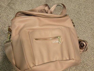 Fawn Design Pink Faux Leather Convertible Diaper Bag Backpack
