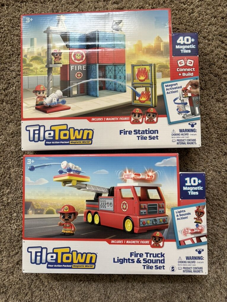 Magnetic Tiles Fire Station And Fire Truck - NEW