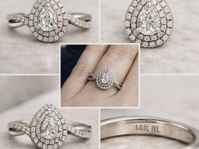 14K White Gold Pear Cut Double Halo Diamond Engagement Ring Size: 7.5