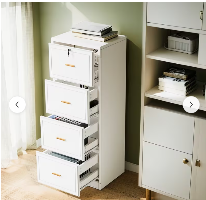51" File Cabinet, Vertical Filing Cabinet with 4 Storage Drawers WHITE