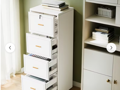 51" File Cabinet, Vertical Filing Cabinet with 4 Storage Drawers WHITE