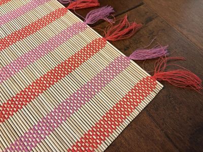 Woven Reed or Bamboo Table Runner w/ Pink