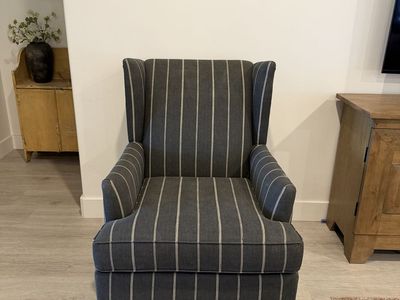 Striped Upholstered Wingback Armchair with Nailhead Trim