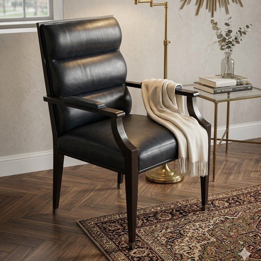 Stunning MCM Style Black Leather Arm Chair