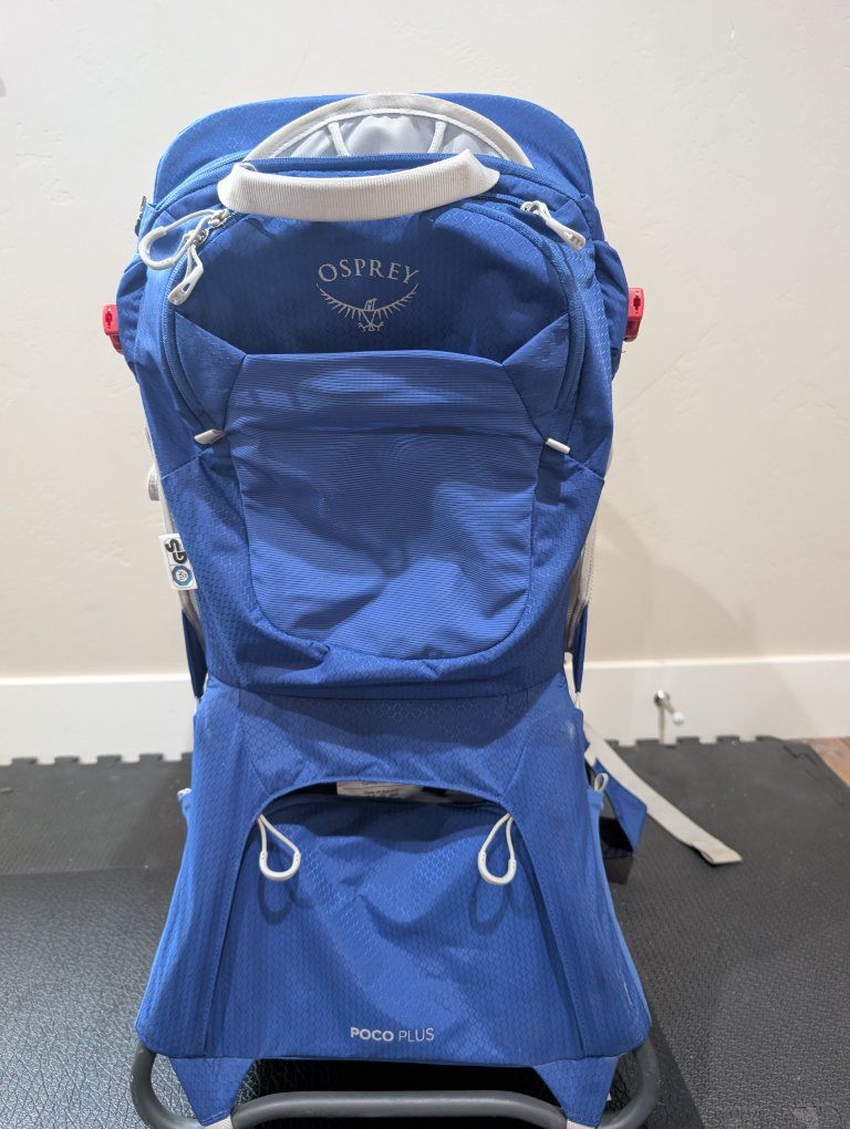 Osprey Poco Plus Child Carrier Backpack, Blue, Excellent Condition, Adjustable, Sunshade