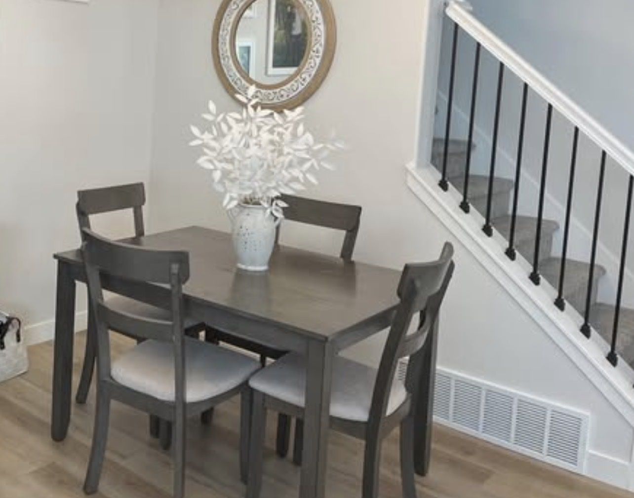 Modern Gray Wood Dining Table with 4 Chairs