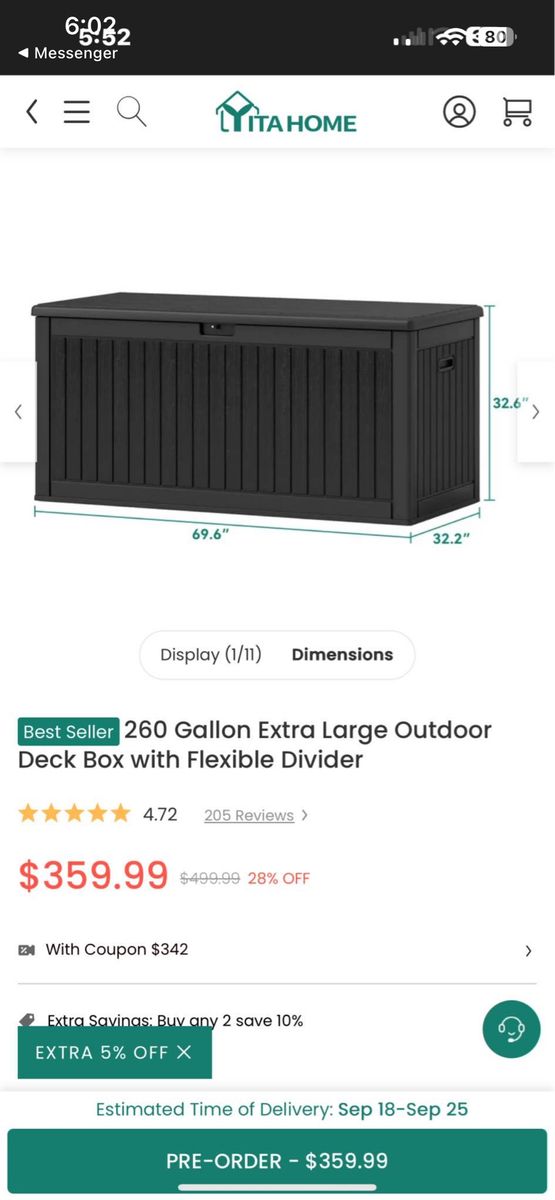 260 gallon extra large outdoor deck