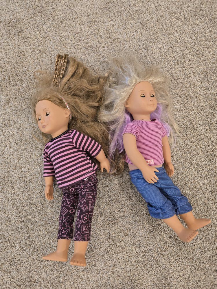 2 used Our Generation 18-Inch Dolls with Outfits