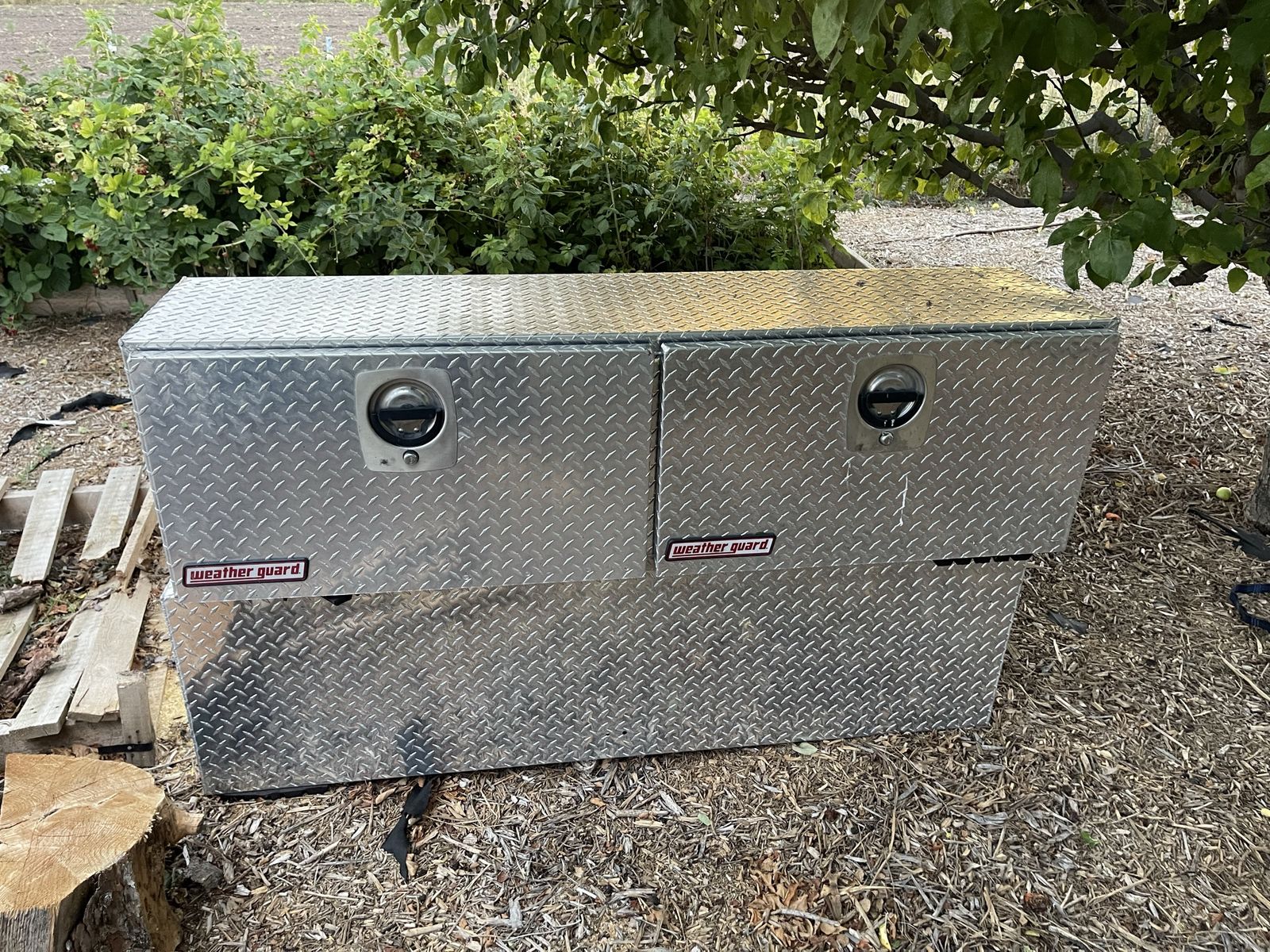 Two Weather Guard Aluminum Diamond Plate Truck Tool Box Double Door