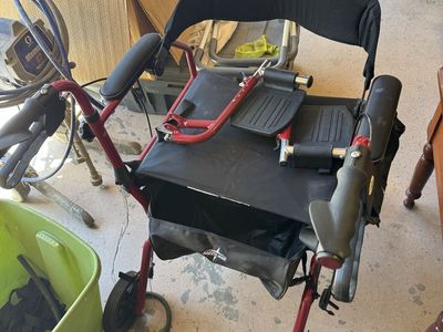 Medline Combination Transport Chair and Rollator Walker - Burgundy Red