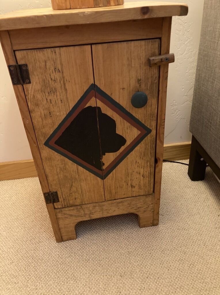Two Rustic Pine Decorated Nightstands