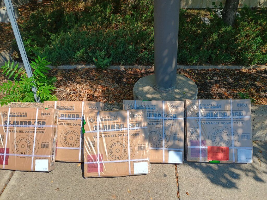 new in box pair of 25lb rubber bumper plates