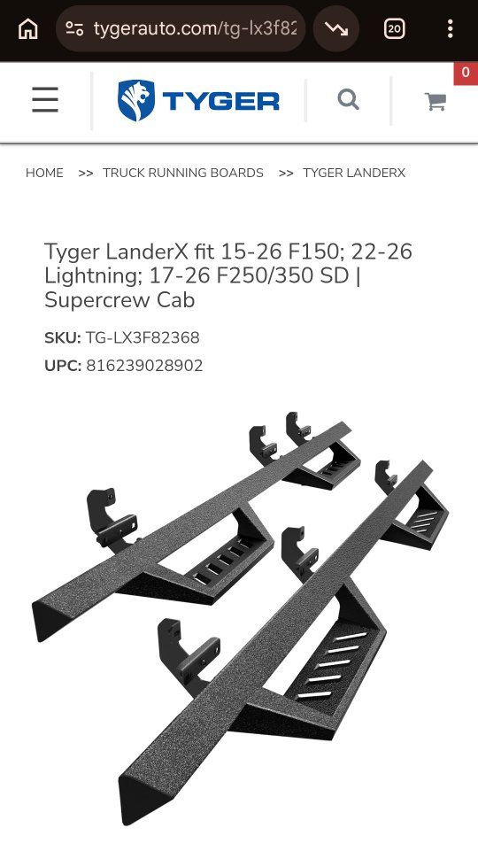 Tyger LanderX TG-LX3F82368 Drop Steps for Ford F-150 SuperCrew Cab, Textured Black