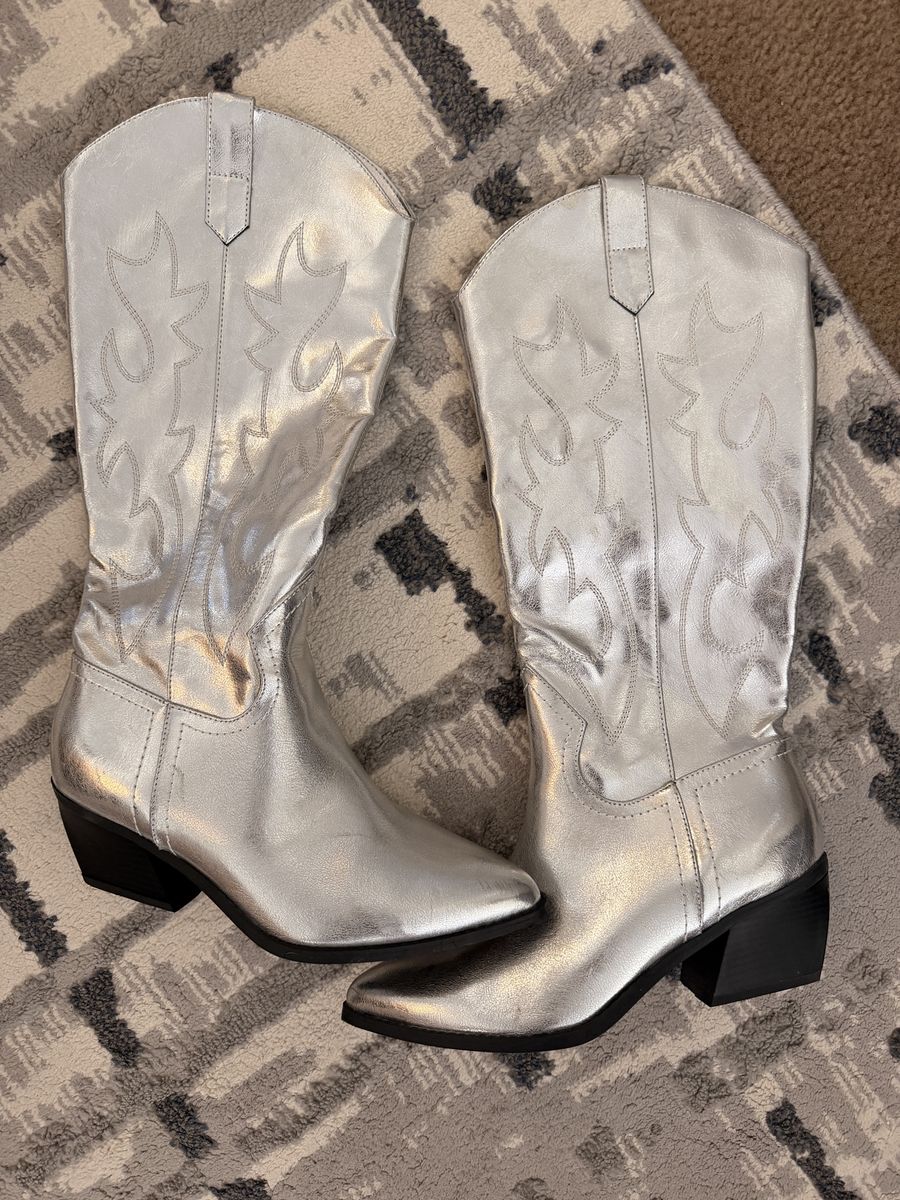 Madden NYC Metallic Silver Western Cowboy Boots Size 9.5