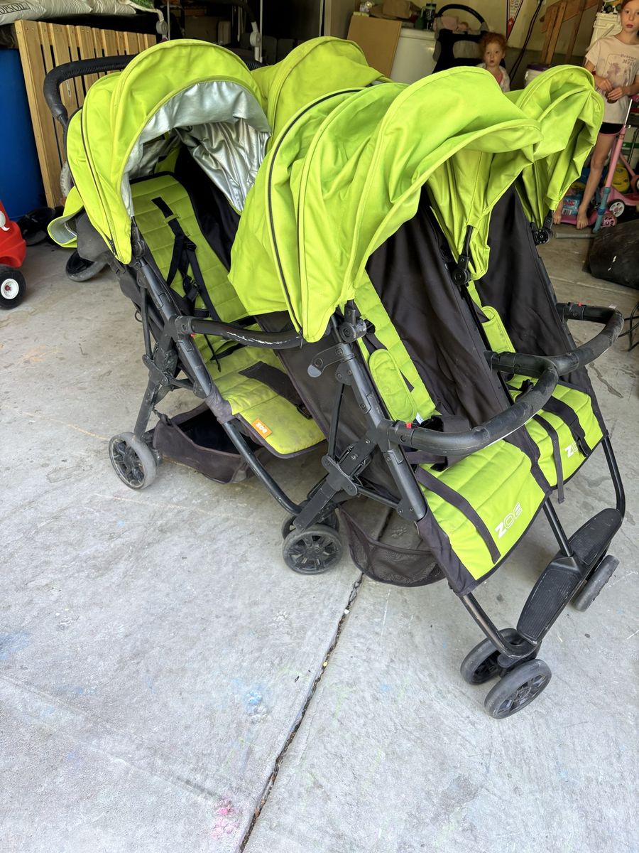 Zoe Twin+ Double Stroller in Green - Tandem Lightweight Folding Stroller for Infants & Toddlers