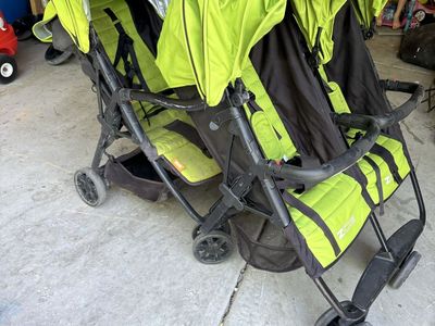 Zoe Twin+ Double Stroller in Green - Tandem Lightweight Folding Stroller for Infants & Toddlers