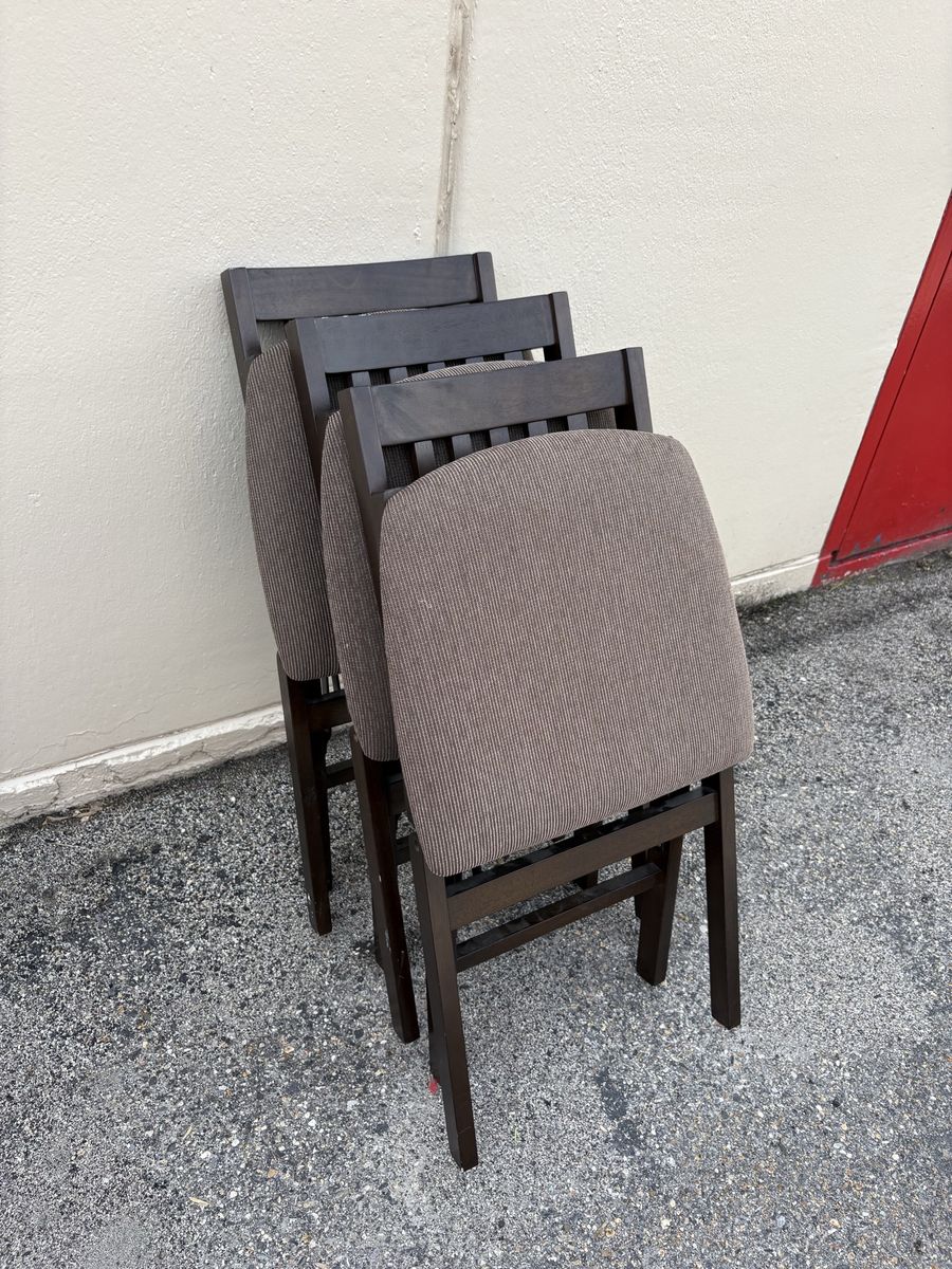 Set of 3 Wood Dining Chairs – Upholstered