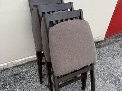 Set of 3 Wood Dining Chairs – Upholstered